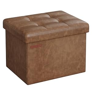 SONGMICS Small Folding Storage Ottoman, Foot Rest Stool, Cube Footrest, Synthetic Leather, 12.2 x 16.1 x 12.2 Inches, 286 lb Capacity, for Living Room, Bedroom, Dorm, Coffee Brown ULSF100K01