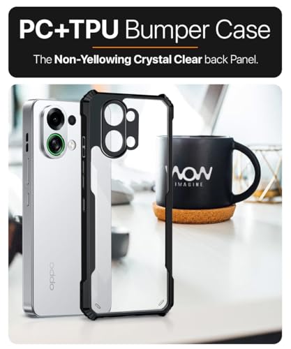 Image of WOW IMAGINE Shock Proof Clear Protective Back Case for Oppo K13 Turbo 5G | K13 Turbo Pro 5G - AirEDGE Technology | 360 Degree Camera Protection | Transparent Hybrid Back Case Mobile Cover - Black