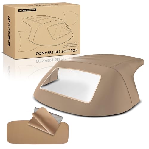 A-Premium Tan Convertible Soft Top with Plastic Window Compatible with Mazda Miata 1990-2005 Convertible MA14 MA1100339902