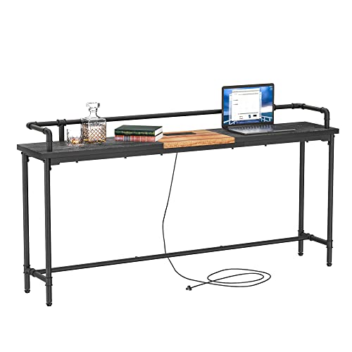 Vecelo 70 Inch Console/Sofa Table With Charging Station&Power Outlet, Narrow Industrial Behind Couch, For Entryway, Hallway, Living Room, Foyer, 71Inches, Gray #TOP11