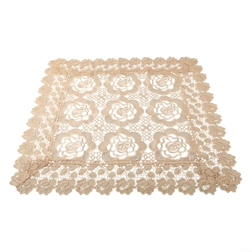 Mantel de encaje de nailon de poliéster con forma cuadrada con diseño floral para boda, mesa de comedor, mesa de café y uso en patio (60 × 60 cm)