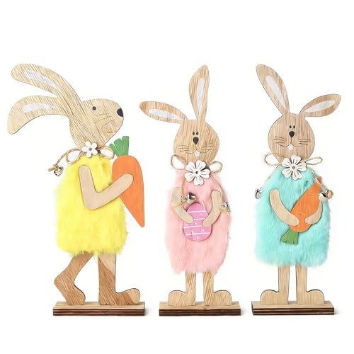 HERZWILD Ostern Hase Aufsteller Osterhase Deko aus Holz Osterdeko Holz Hase Deko Aufsteller für Ostern,Osterdekoration Garten Osterhasen (A -3pcs)