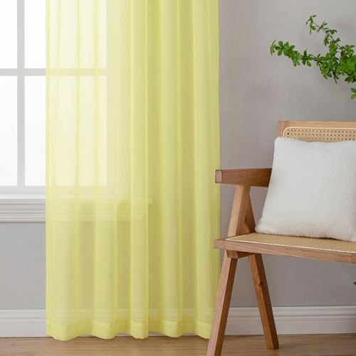 Image of OWENIE Sheer Curtains 84 inches Long 2 Panels Set for Living Room /Bedroom, Rod Pocket Voile Sheer Panel Drapes, Airy Soft Fabric Window Treatments, 2pcs, Each 42 inch W x 84 inch L, Light Yellow