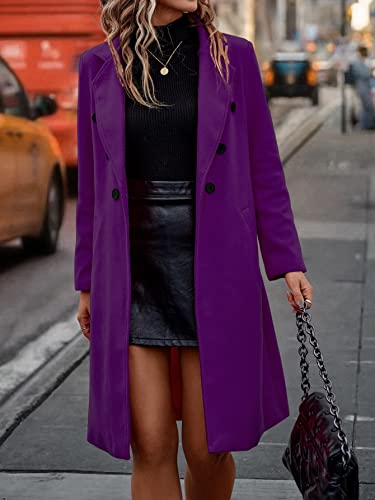 Women's Coats Women's Winter Coats Lapel Neck Double Breasted Overcoat Warmth Special Autumn and Winter Fashion Novel (Color : Purple, Size : Small)3