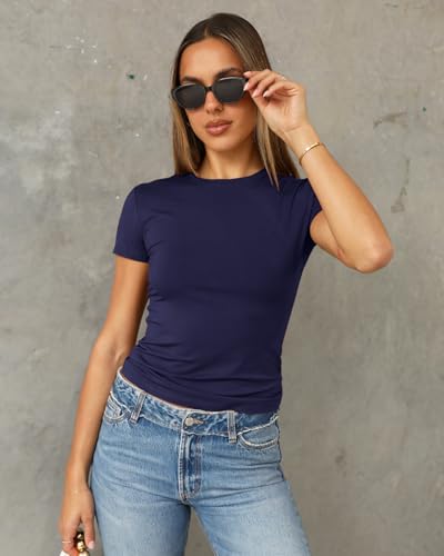 Image of Abardsion Women's Casual Basic Slim Fit T Shirts | Summer Clothes 2026 Going Out Crop Tops Short Sleeve Crew Neck Ladies Tees