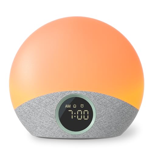 Momcozy Sunrise Alarm Clock, Wake Up Light, White Noise Sound Machine, Digital Sound Sleeping Timer for Baby Kids Adult, 30 Soothing Sounds | 5 Alarm Sound| 7 Color Night Light, Night Feed & Read Gift