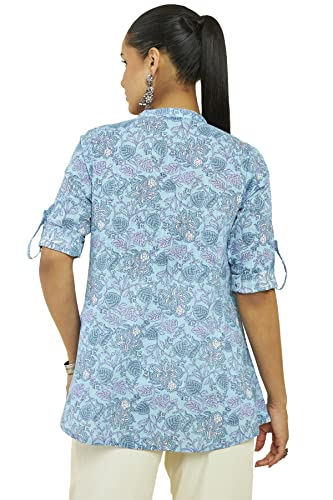 Image of Soch Women Blue Cotton Printed Tunic
