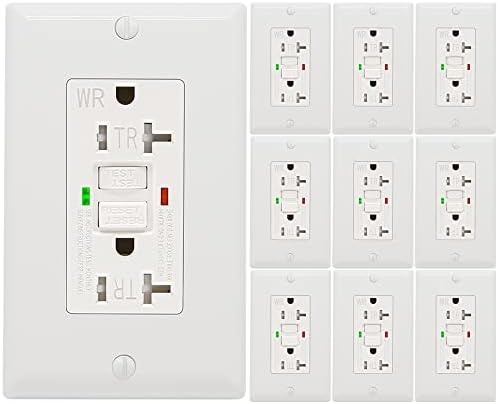 10 Pack - POWAWINI GFCI Outlet 20 Amp, UL Listed, Self-Test with LED Indicator, Tamper-Resistant, Weather Resistant Receptacle Indoor or Outdoor Use with Decor Wall Plates and Screws (White)