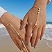 YEEZII Gold Hand Chain Bracelets for Women, 2 Pcs 14k Gold Plated Cubic Zirconia Link Chain Bracelet Set, Trendy ring bracelet hand chain Jewelry for Her (Gold-A)