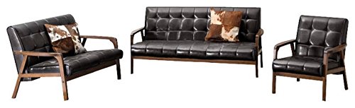 Baxton Studio Mid Century Masterpieces Living Room Set With Sofa , Love Seat , And Armchair In Dark Brown #TOP12