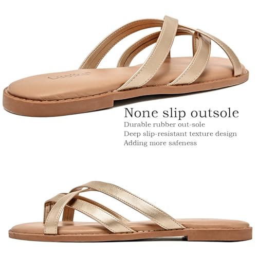 Image of Luoika Women's Wide Width Flat Sandals, Flip Flop Slides Sandal Casual Strapy Sandal Slip on Summer Beach Shoes for Women.