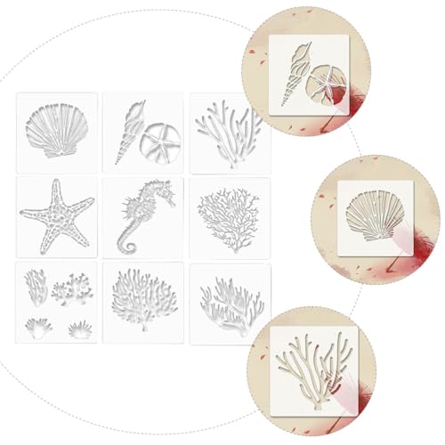 Plantillas de dibujo de vida marina NESTINGHO en PET blanco para pintura infantil, 2 juegos 3