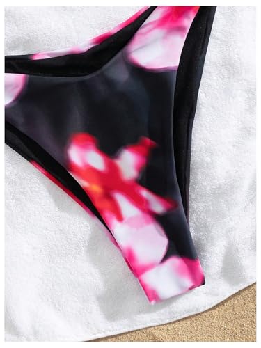 MakeMeChic Women's 2 Piece Bikini Sets Floral Halter Tie Back Ruched High Cut Beach Swimsuit4