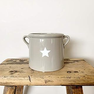 EagleWiz Grey Ceramic Planter Pot attractive star shape with Handles ideal for indoor plants 15cm