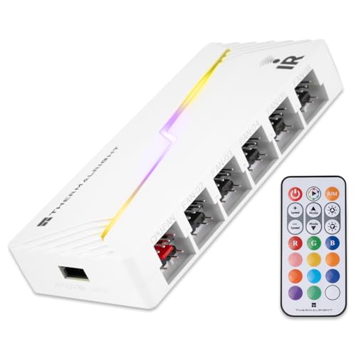Thermalright ARGB and Fan HUB X12 IR White Hub Controller Support 12 Groups of CPU Fans,3Pin PC ARGB Controller and 4Pin PWM Fan,SATA Power Cord Direct Input(12V 4pin RGB is Not Supported)