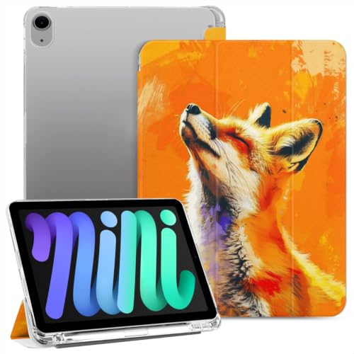 Punmada Case for iPad mini6 8.3 inch 2021 Powered By The A15 Bionic Chip Built in Pencil Holder Trifold Stand Auto Wake/Sleep TPU Protection Stand Clear Back Cover,Red Proud Fox Head