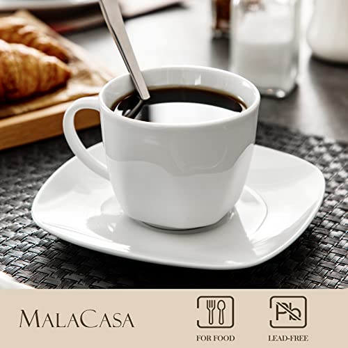 MALACASA Elisa 200ml Ceramic Coffee Cup and Saucer Set for 6, Ivory White Small Espresso Cappuccino Afternoon Tea Cups - Image 4