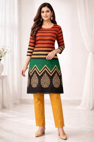 Image of Women's Cotton Blend Unstitched Kurti Set for Women | A-Line Style Dress Material | 2-Piece Traditional Ethnic Wear Suit Fabric