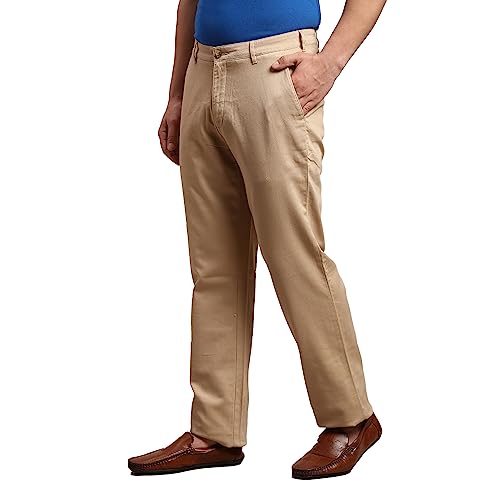 Image of Colorplus Men's Cotton Blend Solid Piece Dyed Pattern Tailored Fit Flat Front Casual Trouser