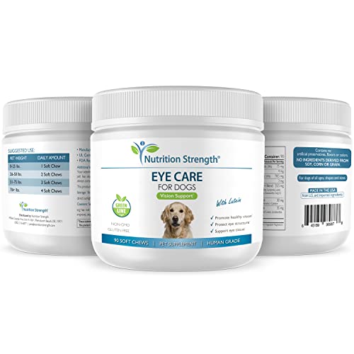 Nutrition Strength Eye Care For Dogs Daily Vision Supplement With Lutein, Zeaxanthin, Astaxanthin, Coq10, Bilberry Antioxidants, Vitamin C, Vitamin E Support For Dog Eye Problems, 90 Soft Chews #TOP3