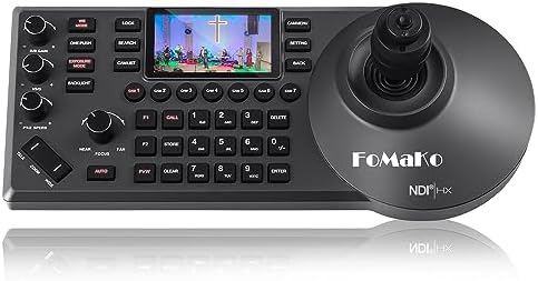 FoMaKo NDI PTZ Camera Controller PoE 3" LCD Screen Preview, 4D Precision Joystick PTZ Control, NDI Technology, Ergonomic Wrist Rest Design, for Church Live Service & Education, KC608 Pro (Black)