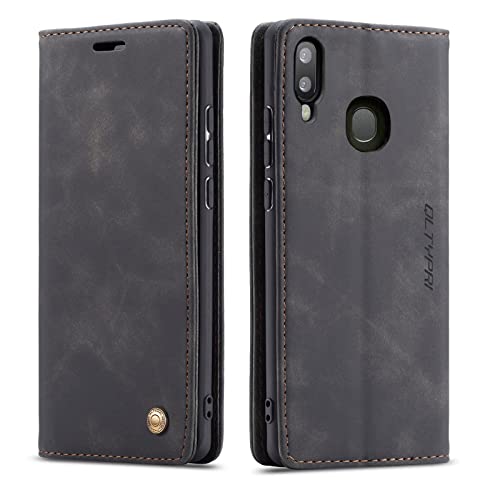 QLTYPRI Hülle für Samsung Galaxy A40, Vintage Dünne Handyhülle mit Kartenfach Geld Slot Ständer PU Ledertasche TPU Bumper Wallet Case Flip Schutzhülle für Samsung Galaxy A40 - Schwarz Cover