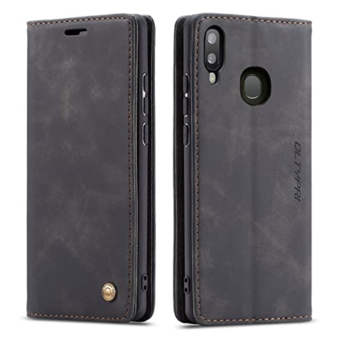 QLTYPRI Etui Coque pour Samsung Galaxy A40, Portefeuille Fentes Cartes Housse Antichoc Cuir PU Vintage Portefeuille Etui Compatible avec Samsung Galaxy A40 - Noir