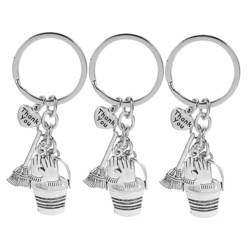 FRCOLOR 3pièces Porte-clés De Ménage Avec Breloques De Balai Seau Et Lot De Porte-clés De Remerciement Pour Personnel Entretien Pour Sacs Et