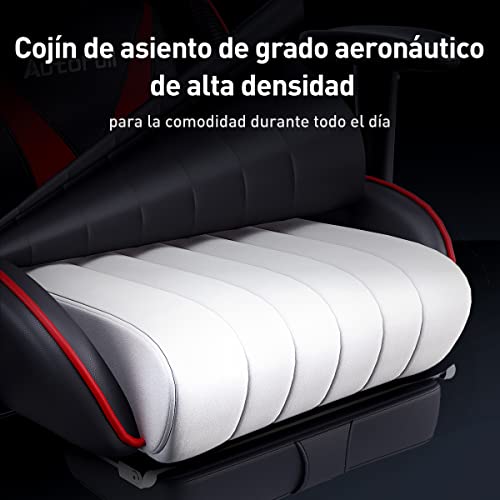AutoFull Silla de Juegos ergonómica, de Piel sintética, de Gaming, de Oficina, Ajustable en Altura de Asiento e inclinación del Respaldo, Soporte Lumbar y reposapiés, roja
