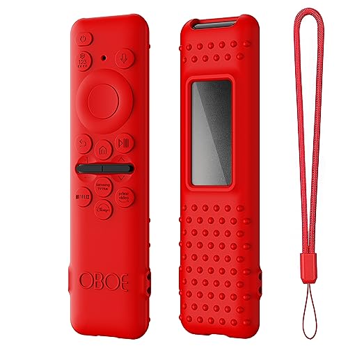 Image of OBOE Silicone TV Remote Cover for Samsung Smart TV Remote TM-2360 E, D-Red | 2023 Model, Protective Key Cover Case, Lanyard Included, Remote Not Included