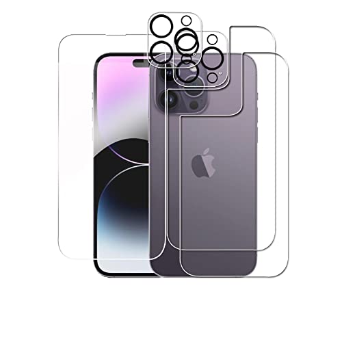 Wookfiss Protector de Pantalla para iphone 14 Pro Max Alta Definicion 9H Dureza Anti-caída/Anti-rasguños Protector de Pantalla Trasera de Vidrio (2)+Cristal Templado (1)+Cámara Protector(2)