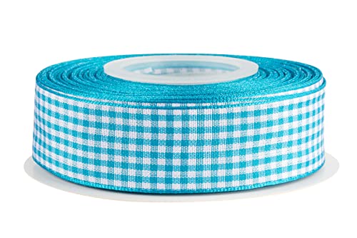 AVANAVA Gingham Ribbon 25mm Plaid Polyester Check Woven Ribbon for Crafts Gifting and Wedding (22 Meters-Roll, Turquoise) - Image 3