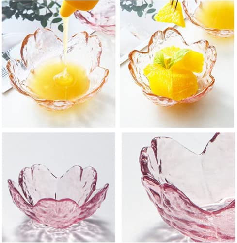 6Pcs Pink Cherry Blossom Glass Soy Sauce Dish, Petals Shape Mini Cute Crystal Dessert Bowl, Appetizer Plates, Tea Bag Holder, Small Seasoning Dishes Dipping Bowls #TOP2