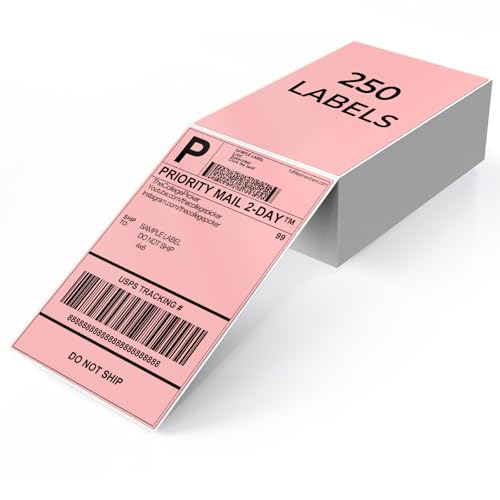 Étiquettes thermiques roses en vinyle 10x15 cm perforées pour colis et bureau | Lot de 250
