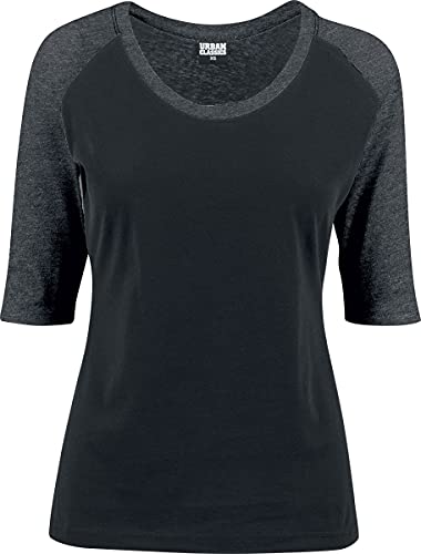 Urban Classics De Mujer, 3/4 Contrast Raglan, Camiseta Negro/carbon, XL