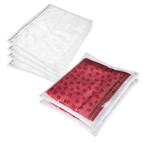 Kuber Industries Polyester Saree Cover|Clothes Storage Bag|Single Packing Saree with Zip Closure|Wardrobe Organizer|Cloth Stoarge Organizer|Plain Saree Cover|Pack of 6|White, 360 mm, 10 mm