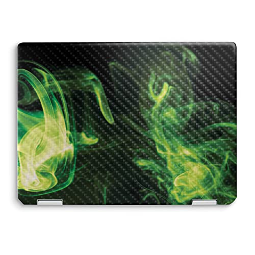 Image of MightySkins Carbon Fiber Skin Compatible with HP Spectre x360 14 inch (2022) Full Wrap Kit - Green Mystic Flames | Protective, Durable Textured Carbon Fiber Finish | Easy to Apply | Made in The USA