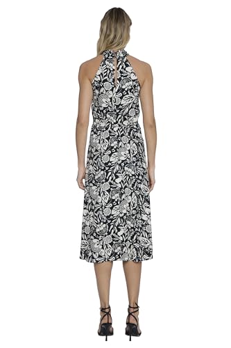Image of Maggy London Women's Dresses Tropical Floral Print Halter Midi Dress with Cinched Waist
