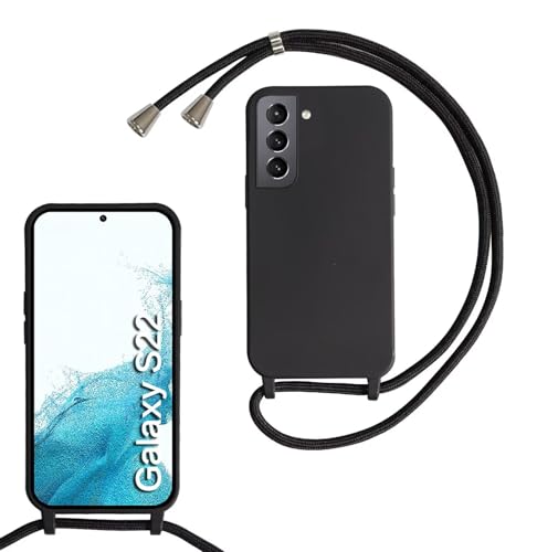 SLWYF Compatible with Samsung Galaxy S22 Crossbody Lanyard Case, Liquid Silicone Protective Phone Case with Strap Adjustable Neck Cord Necklace Soft Cover for Samsung Galaxy S22, Black