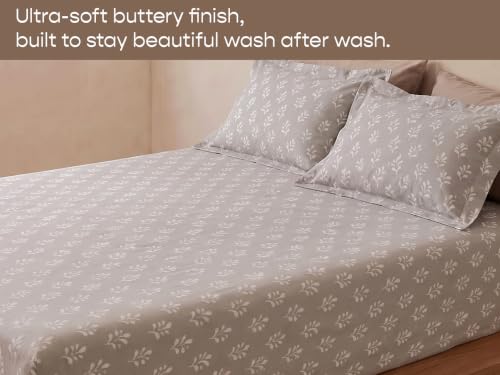 Image of SleepyCat 300 TC Cotton-Soft Microfiber Bedsheet with 1 Pillowcase|Wrinkle-Free|300 TC Plain Weave|No Creases, No Shrinkage|No Colour Fading|150 GSM|Snow Leaf|Fits Mattress Upto 8 Inches|Single