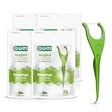 GUM Angled Floss Picks, Perfect for Tight Teeth, Extra Strong Shred-Resistant Dental Floss, Angled for Easy Reach, Dental Flossers for Adults, Fresh Mint Flavor, 75ct (4pk)