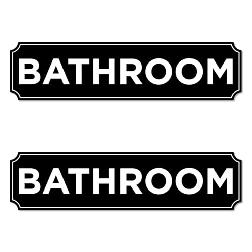 2 Pack Bathroom Signs – Black Modern Restroom Door Sign for Home, Airbnb