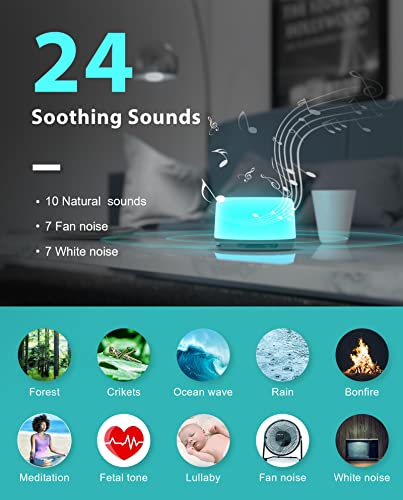 Anescra White Noise Machine for Baby Adults Kids Sound Machine Battery and Plug in, 24 Soothing Sounds Machine with Night Light, Portable Sleep Noise Maker Machine for Home, Office, Travel