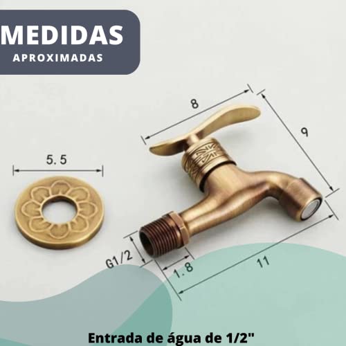 Torneira de Parede em Latão na Cor Bronze Ouro Velho para Banheiro Oratório Lavabo Jardim (Bronze)