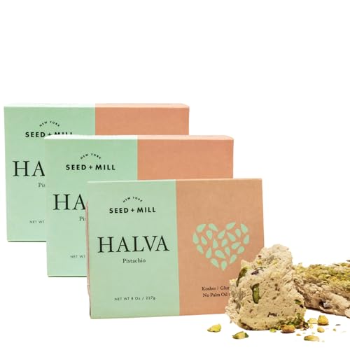 Seed + Mill - Halva - Pistachio - Vegan, Kosher, GlutenFree - Enjoy This Soft, Fudgelike Candy Made from Sesame Paste & Pistachios - Great for Snacking or as a Dessert - 8 oz (Pack of 3)