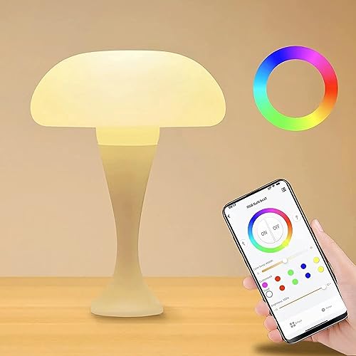 Unfusne Christmas Gift Smart Table Lamp,Multicolor Smart lamp for Kids,Bedside nightstand Lamps APP Control with Music Sync Mode,Mushroom Lamp for Bedrooms Living Room with Memory Function
