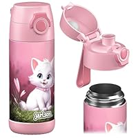 Jarlson Mali Thermosfles voor kinderen, 350 ml, BPA- en ftalaatvrij, roestvrijstalen fles, thermosfles voor jongens en meisjes, houdt koud, ideaal voor school, sport en reizen (tractor