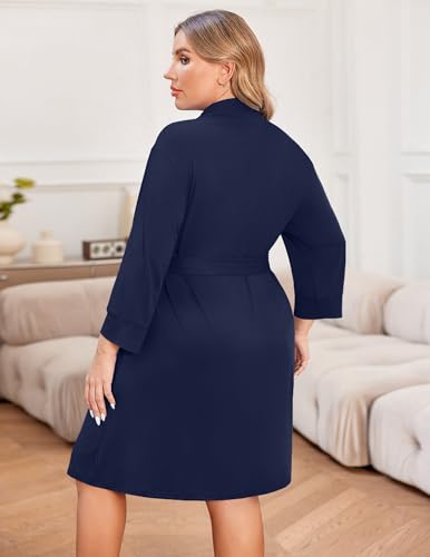 Image of Ekouaer Women Plus Size Robe Knee Length Lightweight Bathrobe Short Kimono Robes with Pockets Maternity Robe