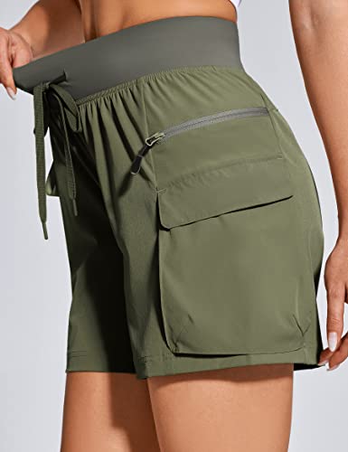Zuty Women's 6" Hiking Cargo Shorts Quick Dry Water Resistant Lightweight With Zipper Pockets Upf 50+ For Women Golf Athletic Army Green L #TOP2