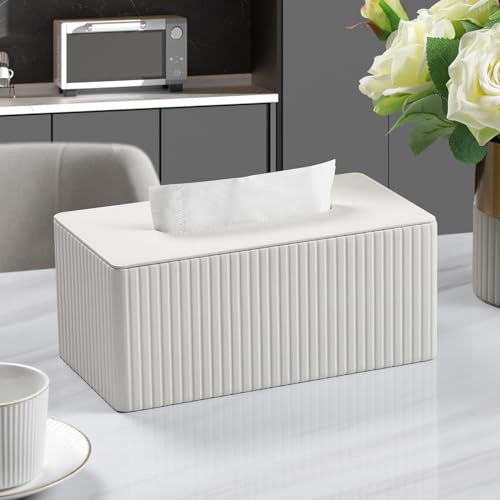 MEIBOOCH Tissue Box Cover Stylish PU Leather Rectangular Tissue Box Holder with Magnetic Bottom Cover for Bathroom Bedroom or Office (Ivory) by MEIBOOCH - Image 2